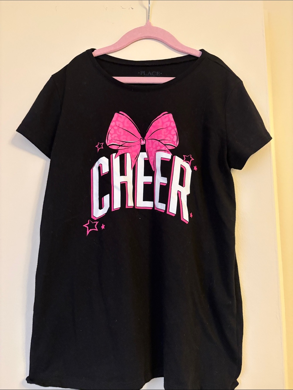 The Children's Place Black Short Sleeve Tee with Pink Bow and CHEER Graphic